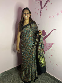 Ajrak Mirror Work Saree – Black