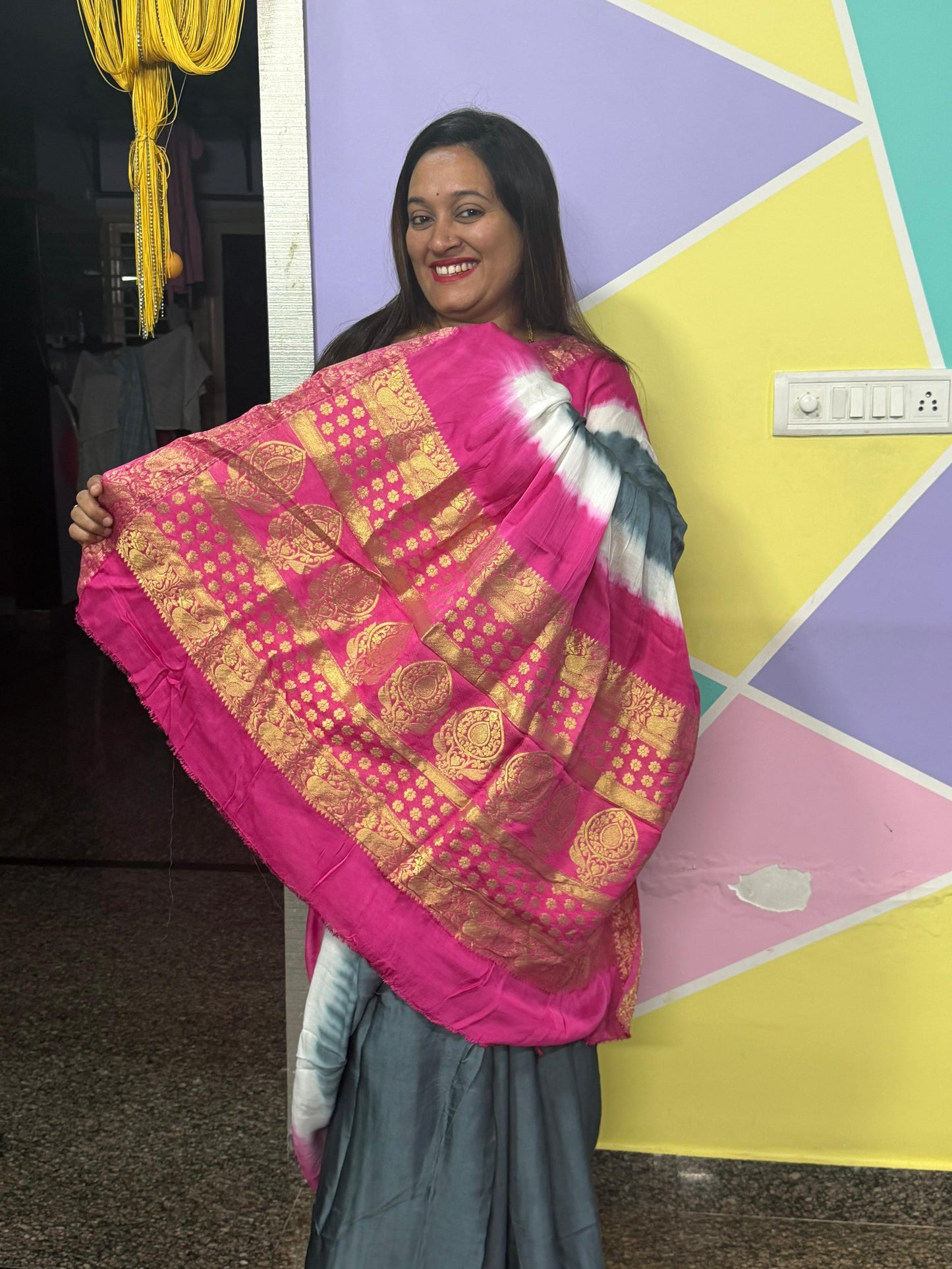 Pure Modal Natural Dye 3D Plain Saree-Grey