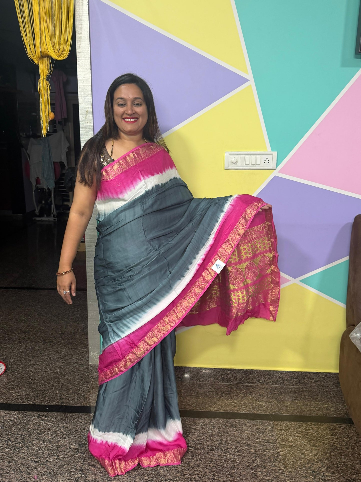 Pure Modal Natural Dye 3D Plain Saree-Grey