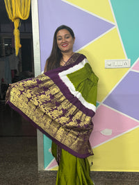 Pure Modal Natural Dye 3D Plain Saree-Olive Green