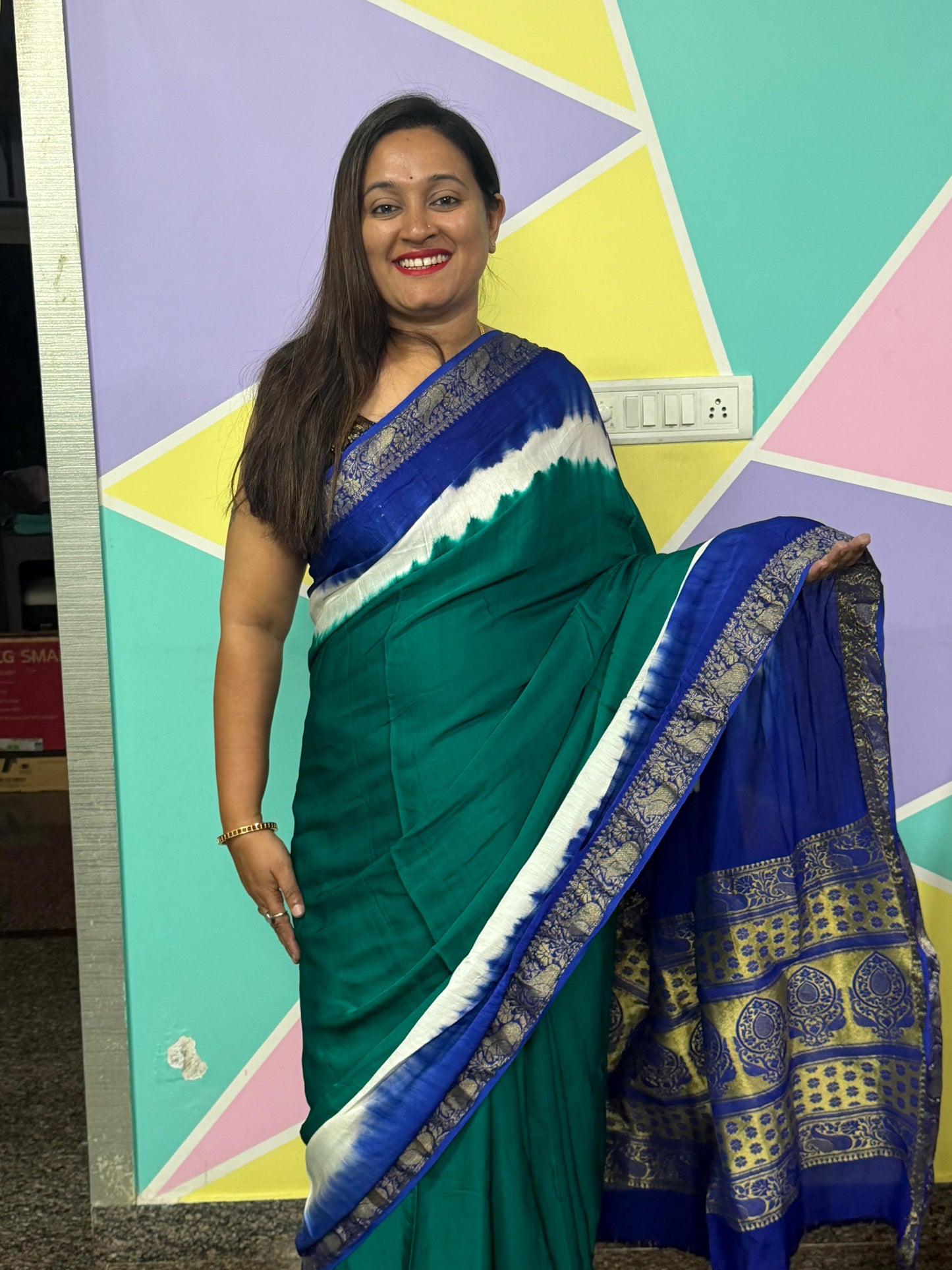 Pure Modal Natural Dye 3D Plain Saree-Blue
