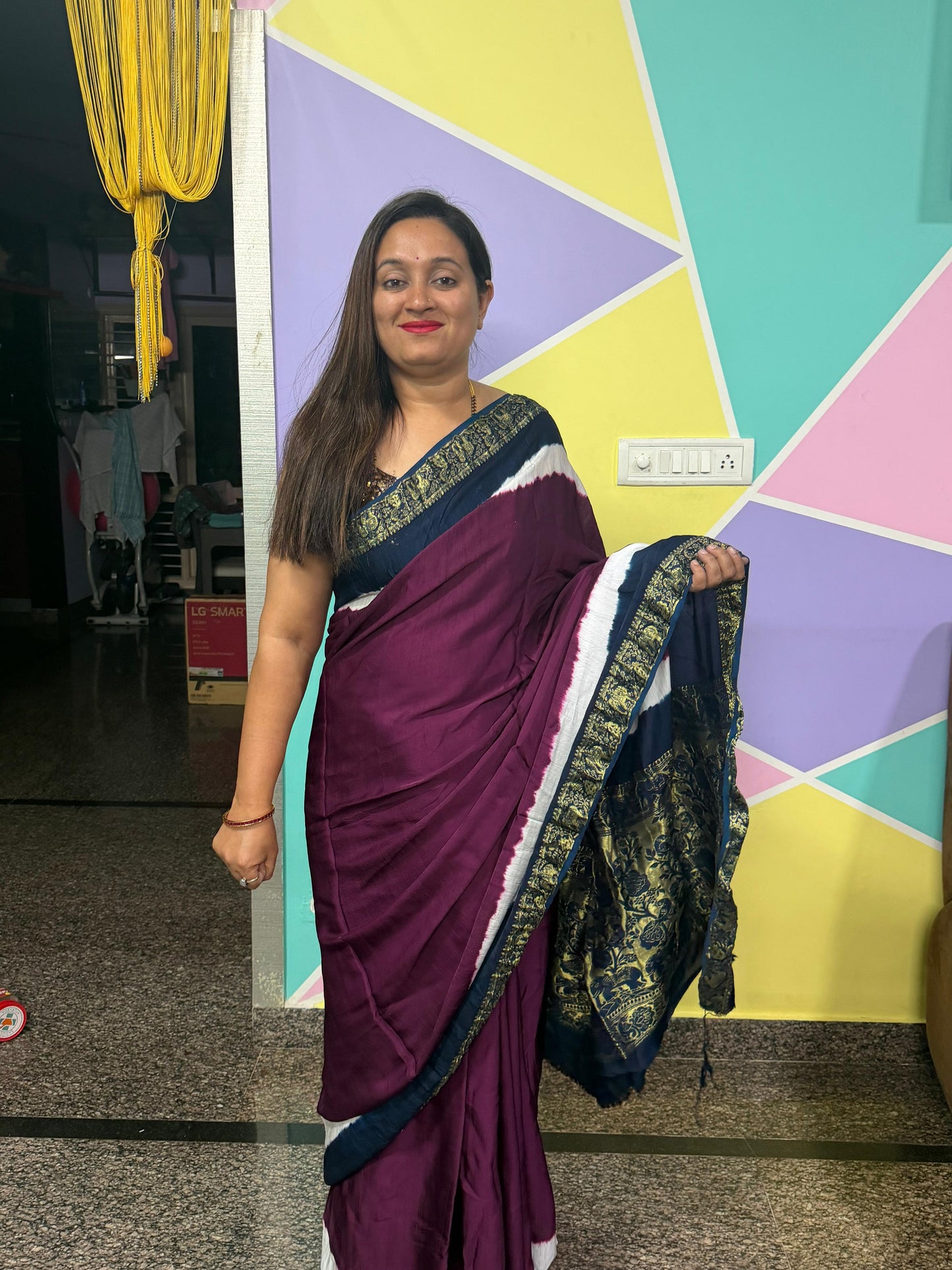 Pure Modal Natural Dye 3D Plain Saree-Violet