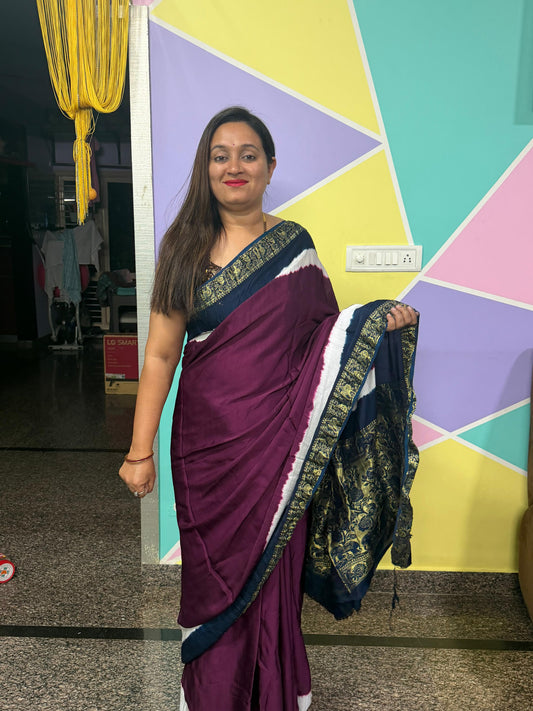 Pure Modal Natural Dye 3D Plain Saree-Violet