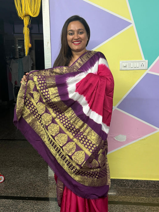 Pure Modal Natural Dye 3D Plain Saree-Rani Pink