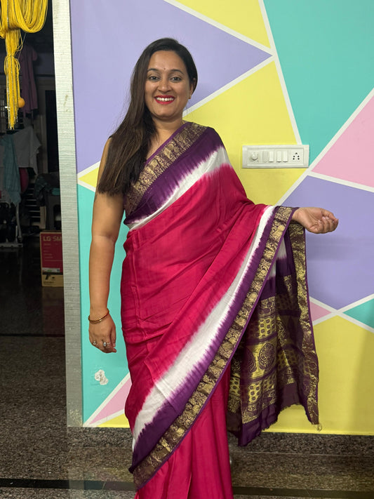 Pure Modal Natural Dye 3D Plain Saree-Rani Pink