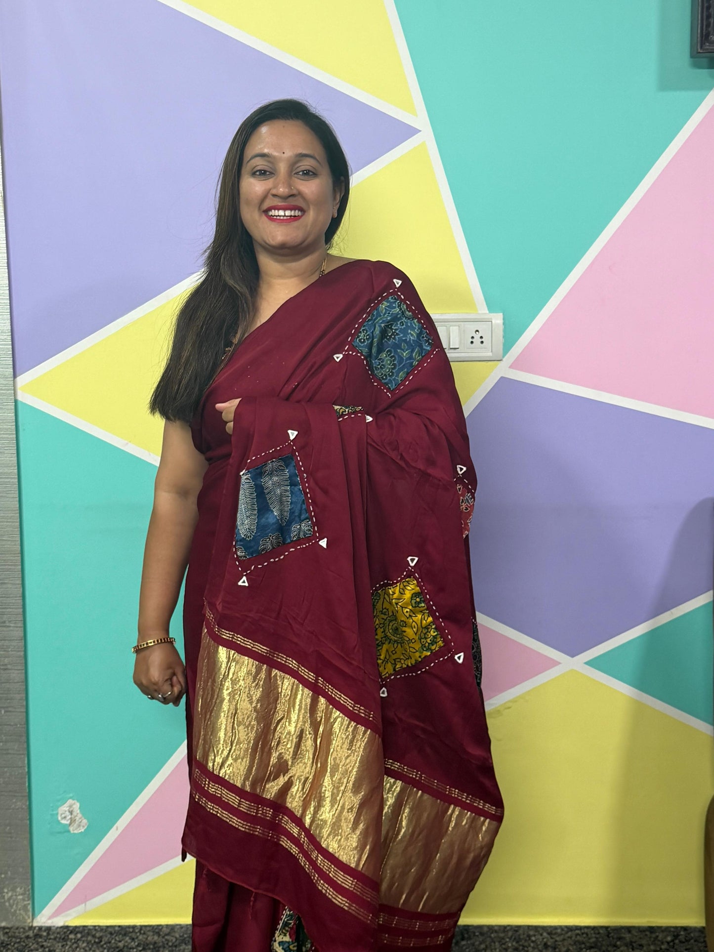 Modal Saree with Mushroo Patch – Brown