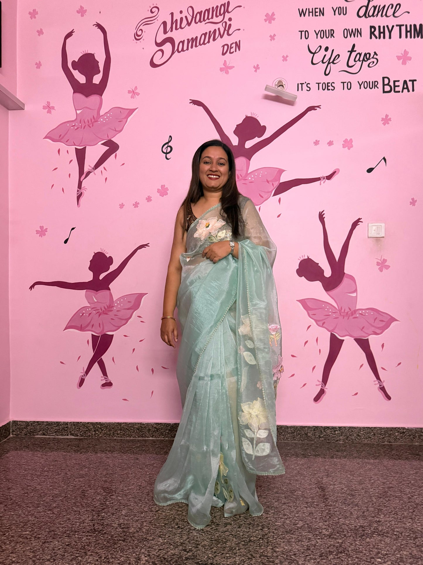 Mint Organza Saree with 3D Floral Appliqué Work