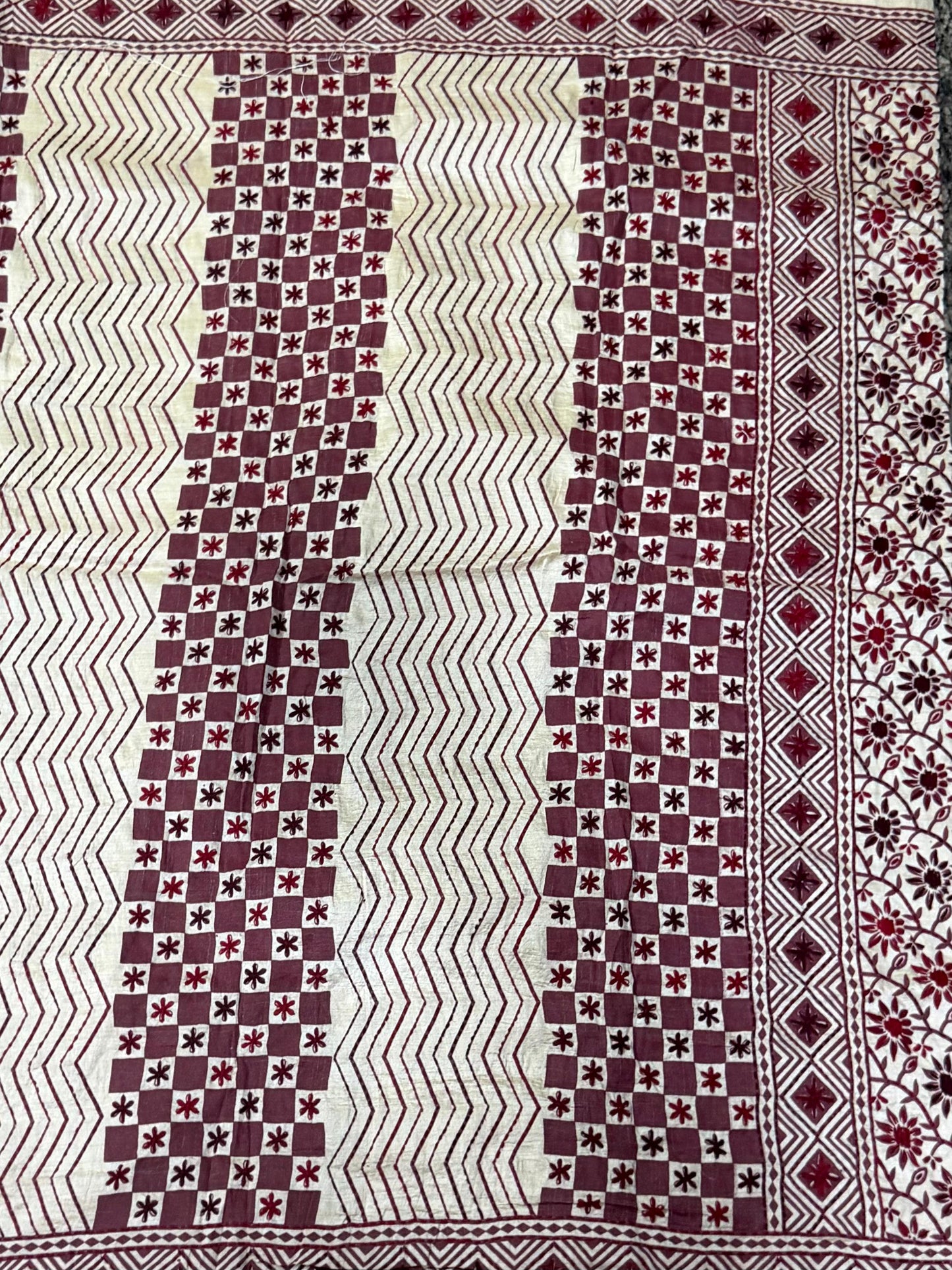 Assam Tussar Silk Saree | Kashmiri  Brown Floral Embroidery | Beige – Daaraa Silks