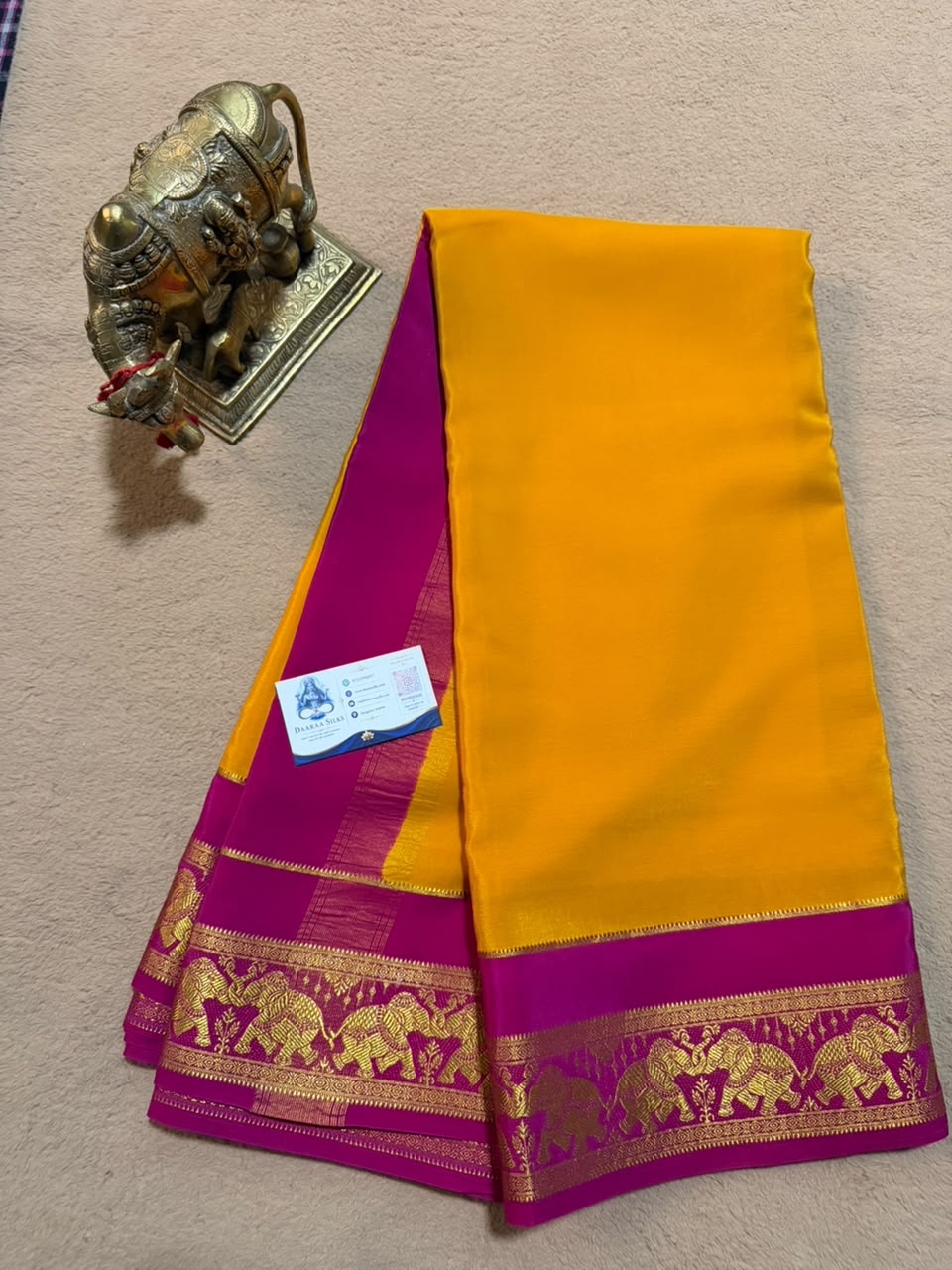 Airavatha 2D – Pure Mysore Crepe Silk Saree | Yellow & Red