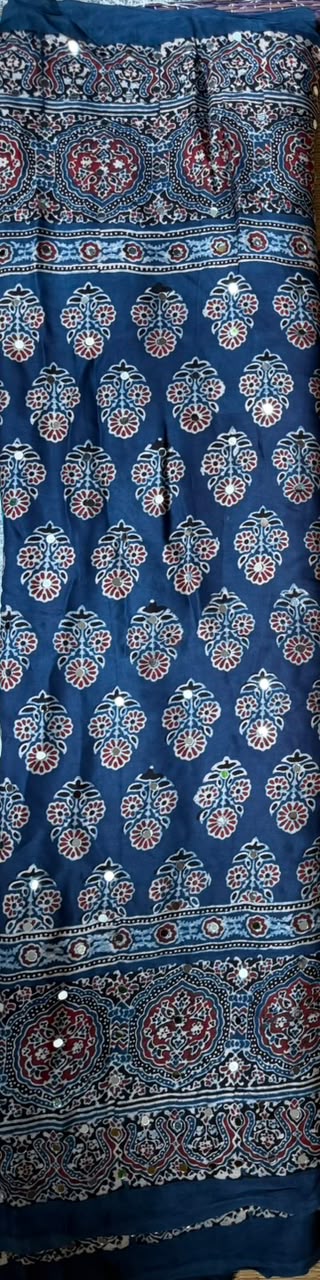 Ajrak Mirror Work Saree in Black | Hand Block Printed | Daaraa Silks
