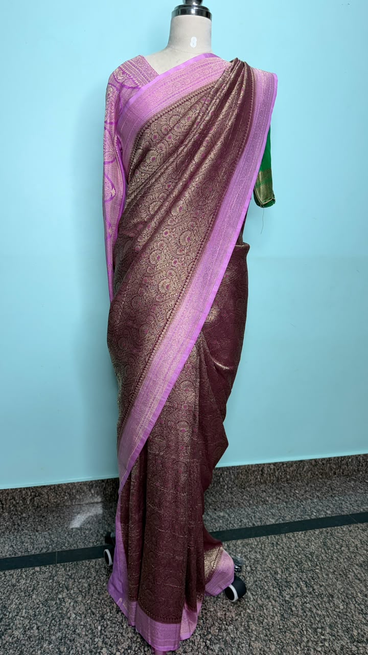 Semi Banarasi Purple with Lavender Border Georgette Saree