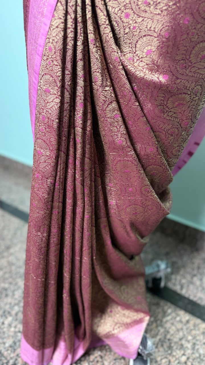 Semi Banarasi Purple with Lavender Border Georgette Saree