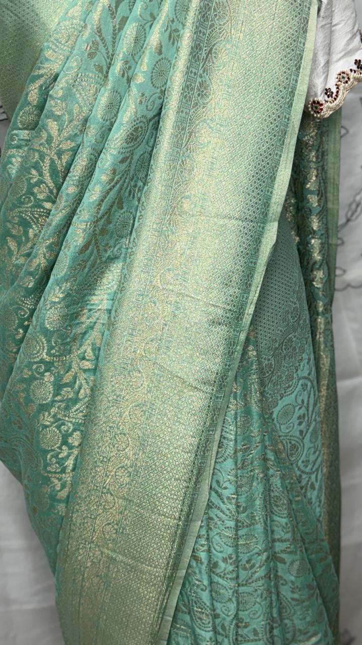 Semi Banarasi Sea Green Georgette Saree