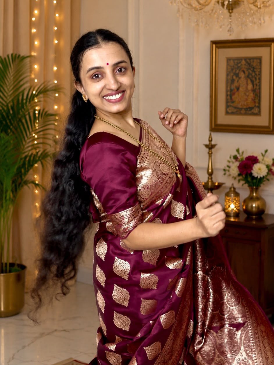 Banarasi Saree – Maroon with Big Butta Motifs