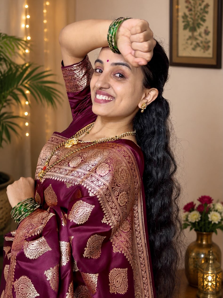 Banarasi Saree – Maroon with Big Butta Motifs