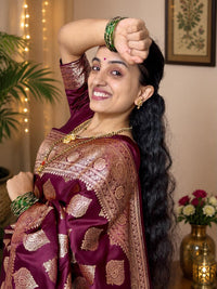 Banarasi Saree – Maroon with Big Butta Motifs