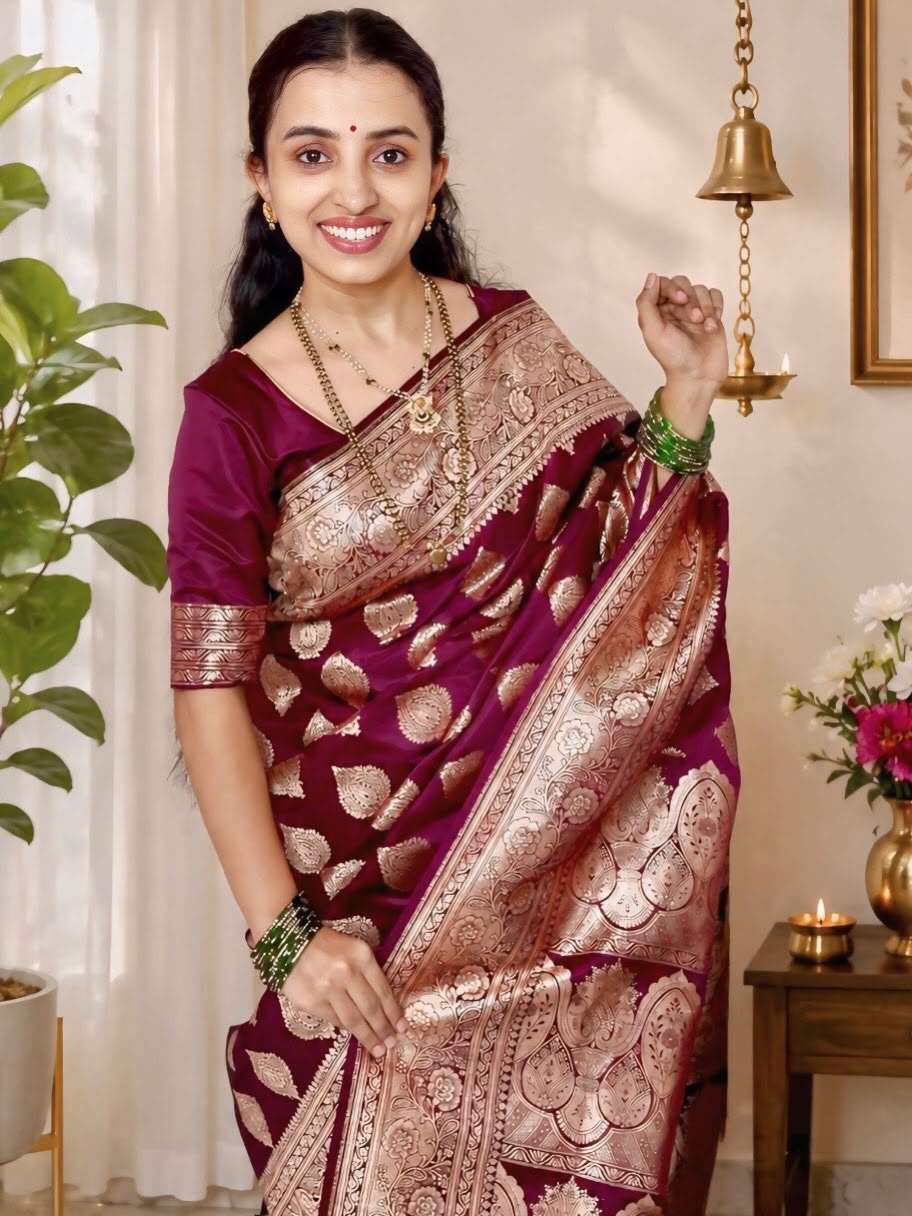 Banarasi Saree – Maroon with Big Butta Motifs