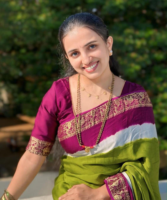 Pure Modal Natural Dye 3D Plain Saree-Olive Green