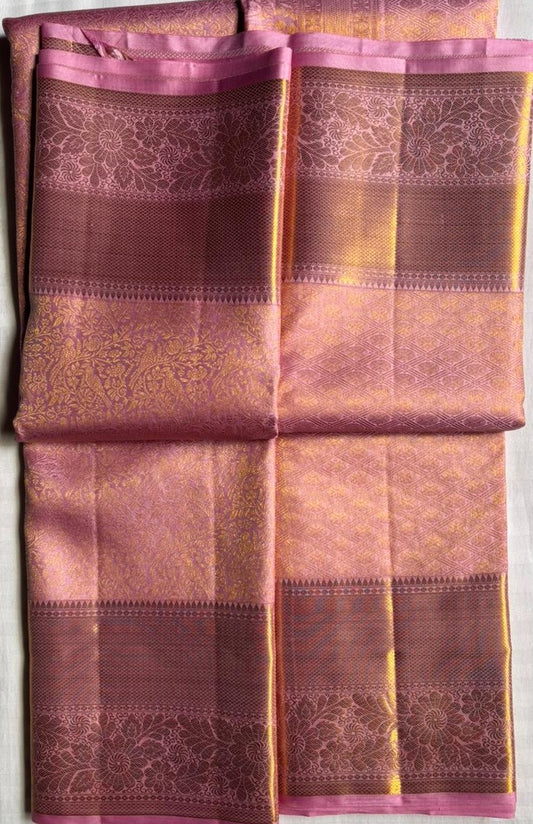 Kanchi Soft Silk Saree – Dusty Lavender Purple with Jacquard-Woven Floral Jaal