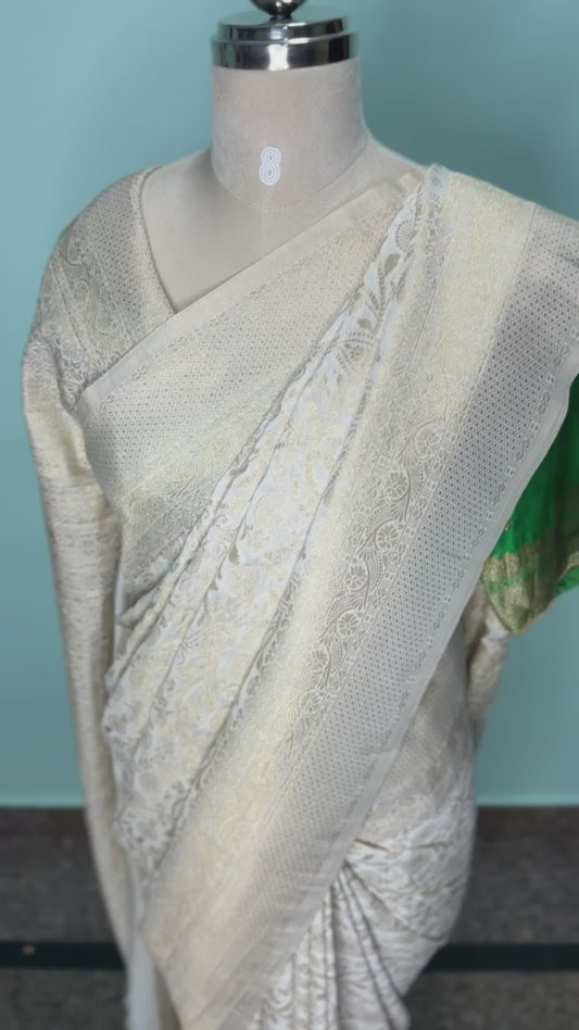 Semi Banarasi Half White Georgette Saree